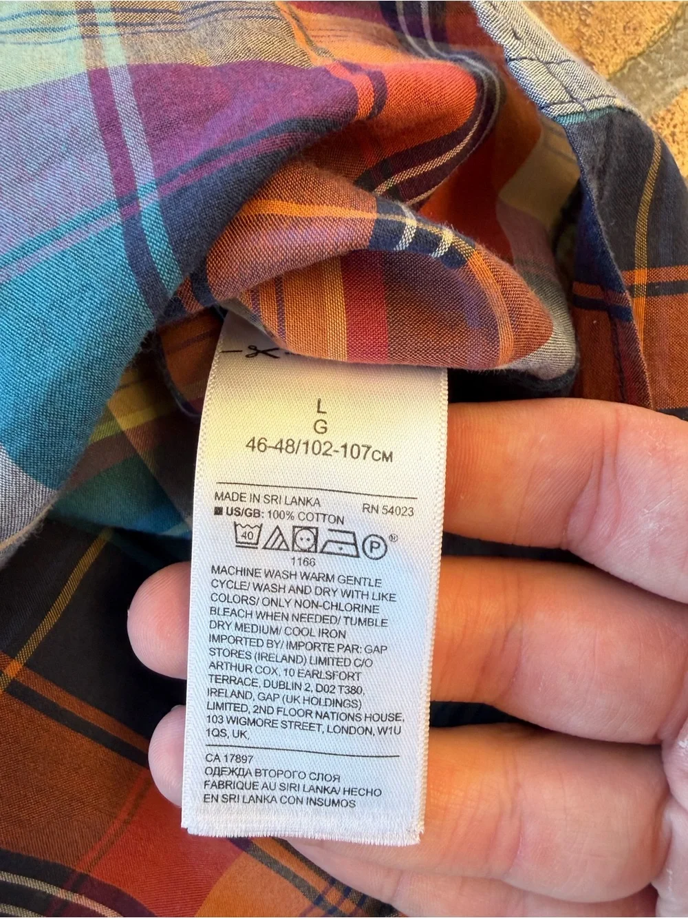 Banana Republic Slim Untucked Fit Plaid Button-Up Cotton Fall Colors- L